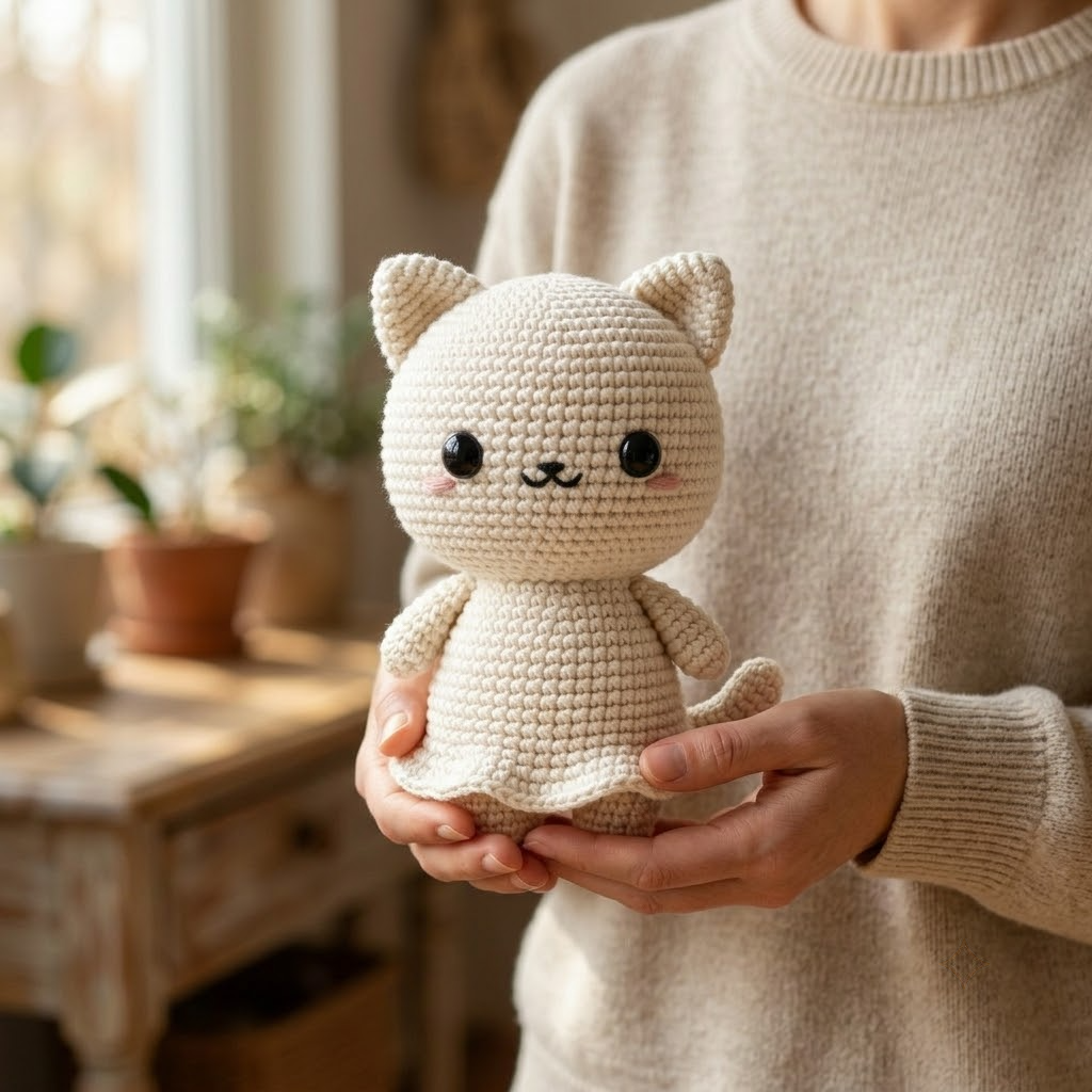 Cute Crochet Ghost Cat Doll, Spooky Halloween Plush Toy For Cat Lovers