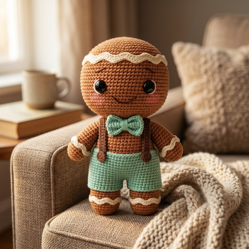 Crochet Gingerbread Boy Doll, Handmade Christmas Decoration, Amigurumi Gift