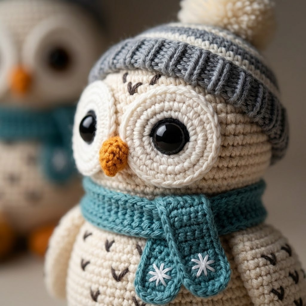 Crochet Snow Owl Doll, Winter Amigurumi Plush Toy, Woodland Stuffed Animal Gift