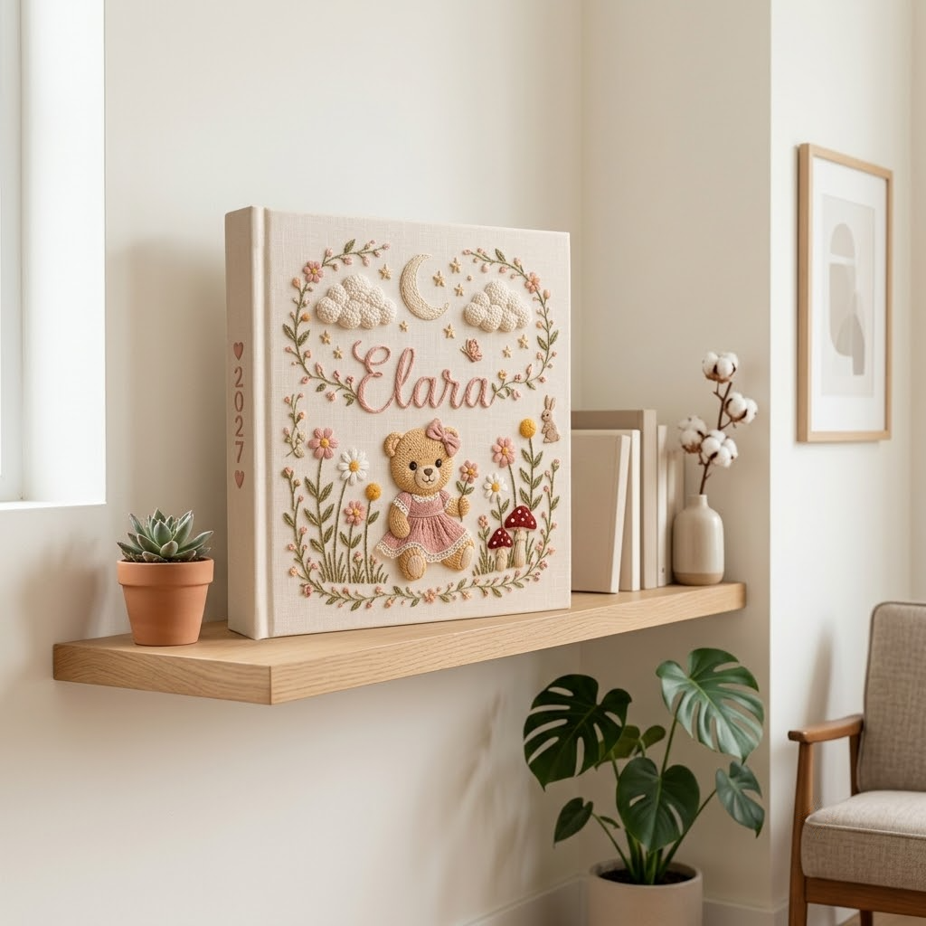 Personalized Baby Photo Album, Embroidered Floral Baby Memory Book, Newborn Keepsake