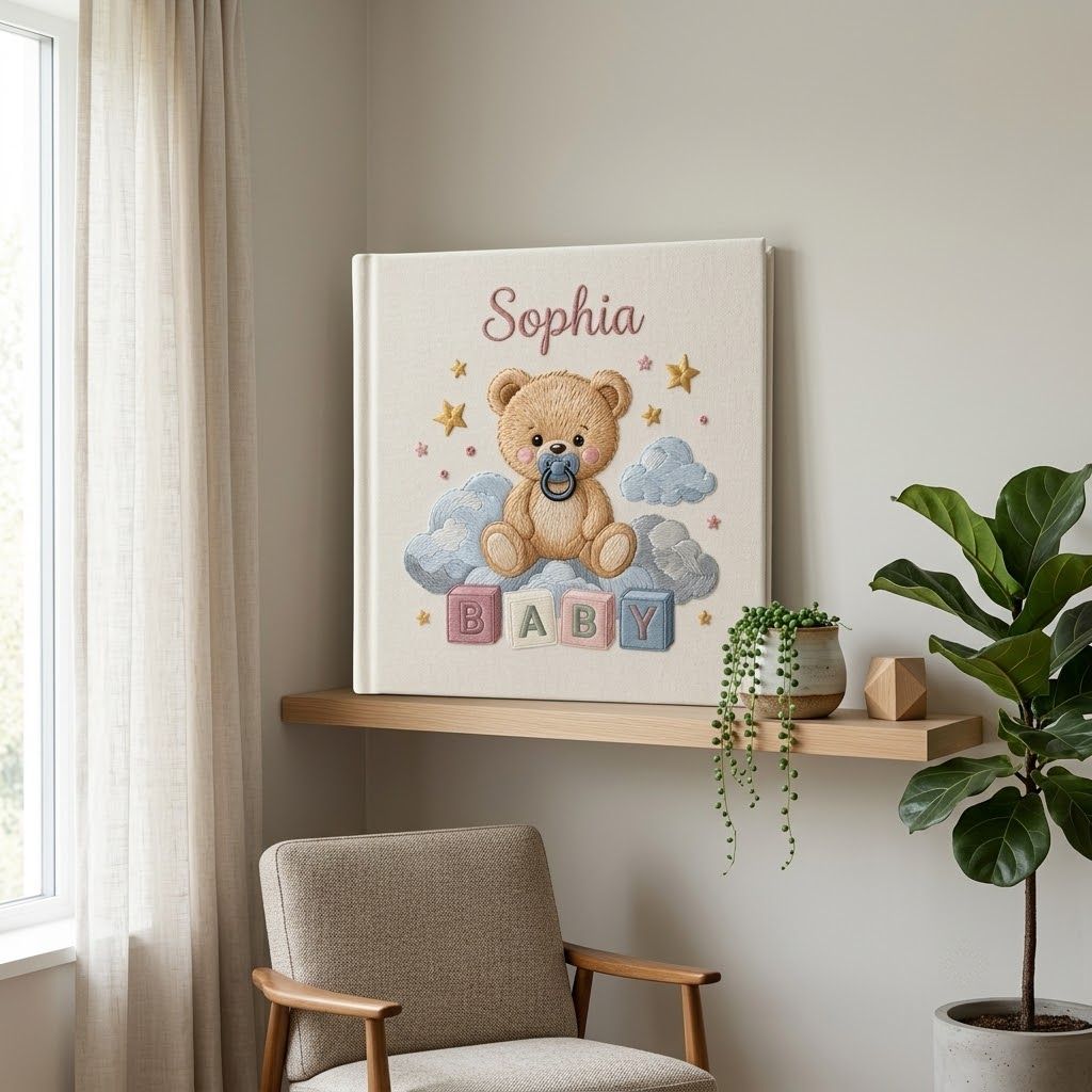 Personalized Baby Photo Album, Embroidered Photo Album With Sleeves, Baby Memory Book