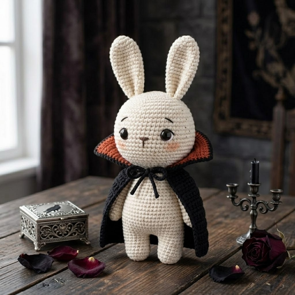 Adorable Cute Vampire Bunny Crochet Amigurumi, Gothic Rabbit Plush Doll