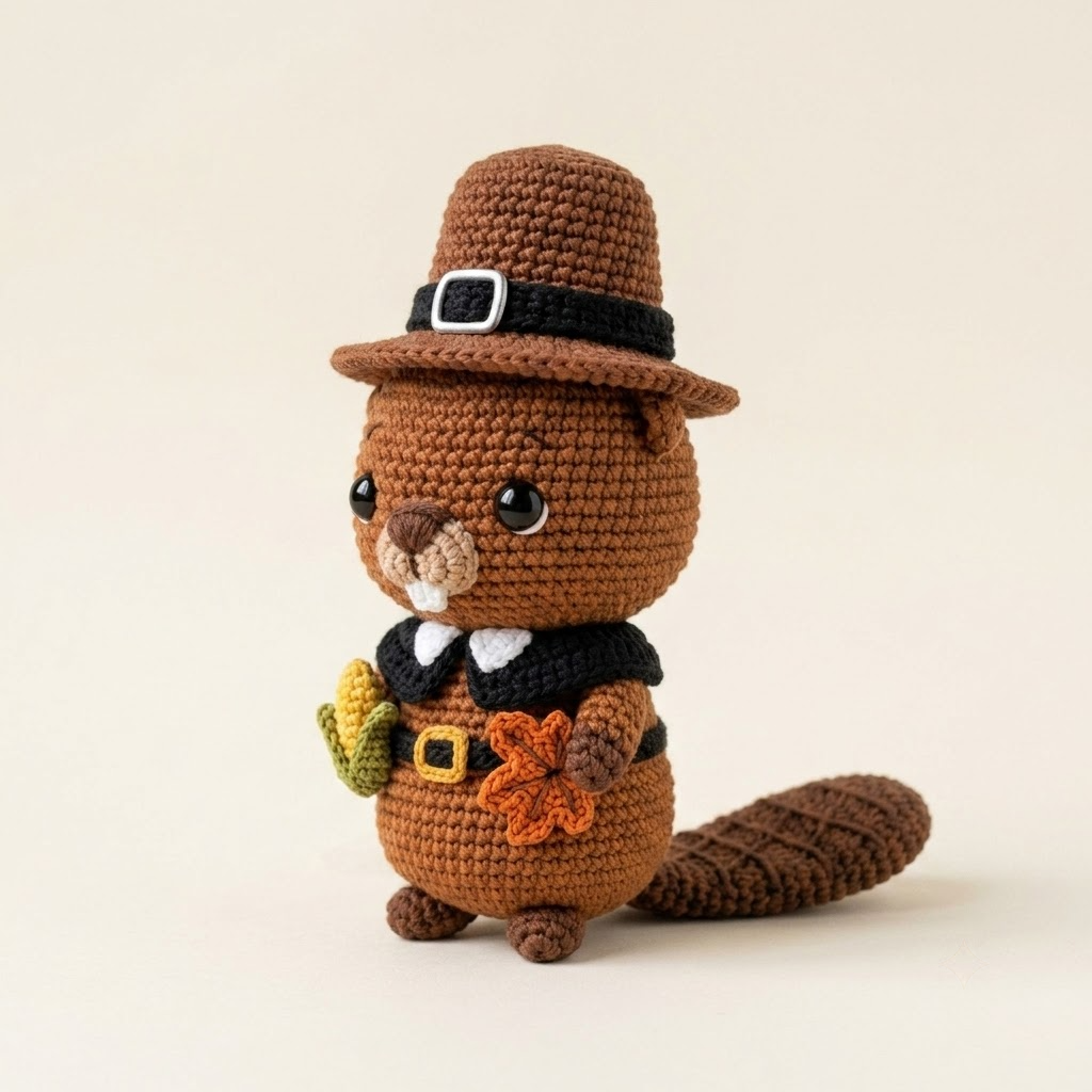 Beaver Crochet Doll, Crochet Doll Crod Design, Pilgrim Beaver Amigurumi, Cute Crochet Doll Crod, Birthday Gift