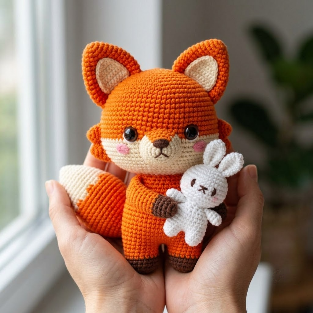Cute Crochet Fox Doll & Bunny Amigurumi, Woodland Animal Plush Toy Set
