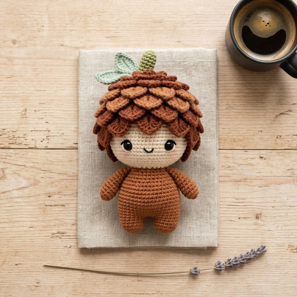 Charming Crochet Pinecone Doll, Forest Plush Amigurumi, Cozy Decor