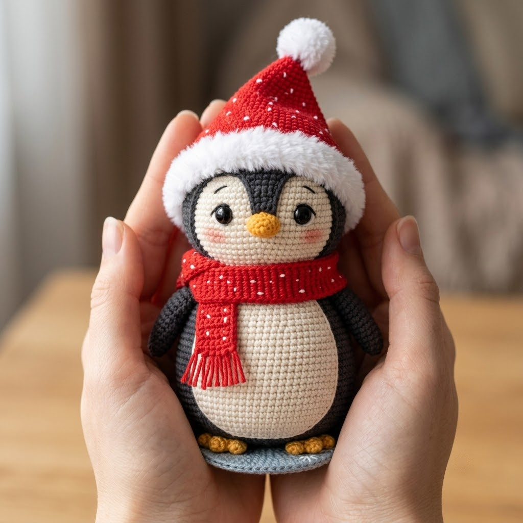 Penguin Crochet Doll, Handmade Amigurumi Toy, Cute Holiday Gift