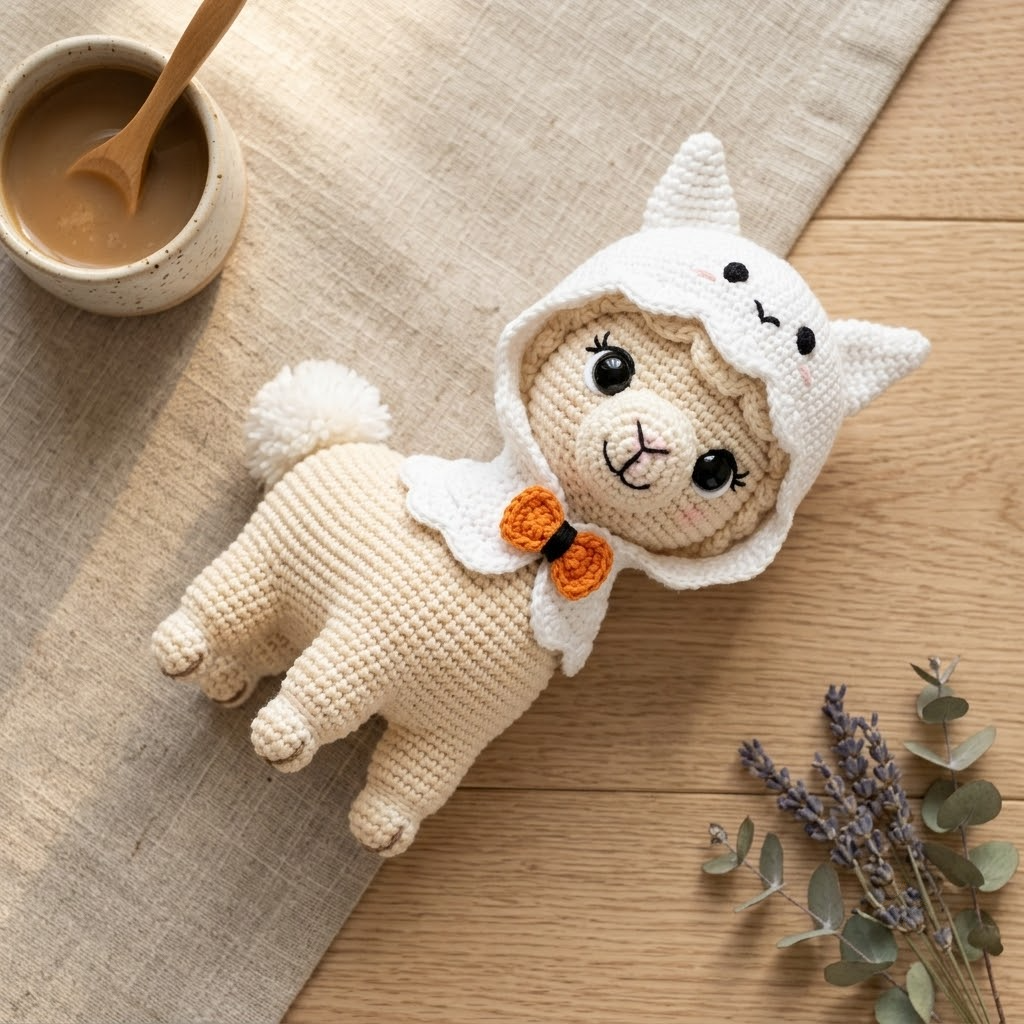 Ghost Alpaca Crochet Doll, Amigurumi Halloween Plush Gift
