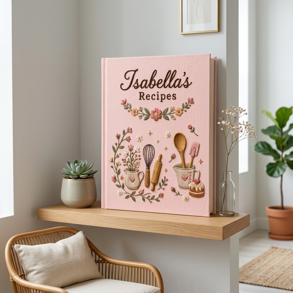 Embroidered Journal, Custom Recipe Book For Baking, Cottagecore Flower Kitchen Journal