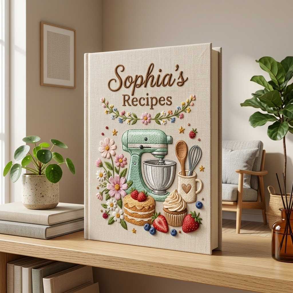 Embroidered Journal Custom Fabric A5 Recipe Notebook, Cooking Kitchen Journal Gift