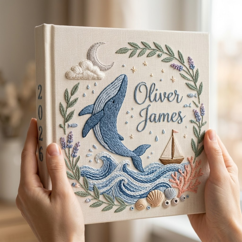 Personalized Baby Photo Album, Custom Embroidered Keepsake Book