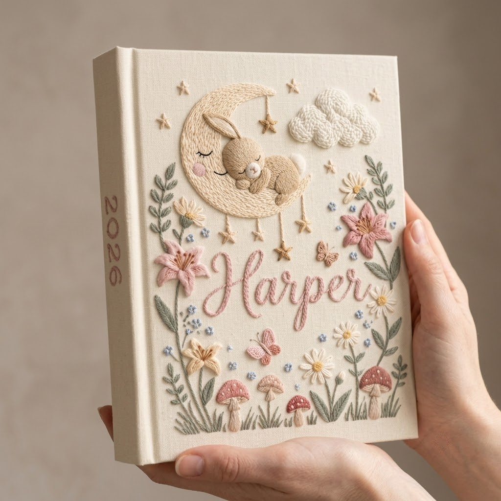 Personalized Baby Photo Album, Custom Embroidered, Unique Keepsake With Sleeves