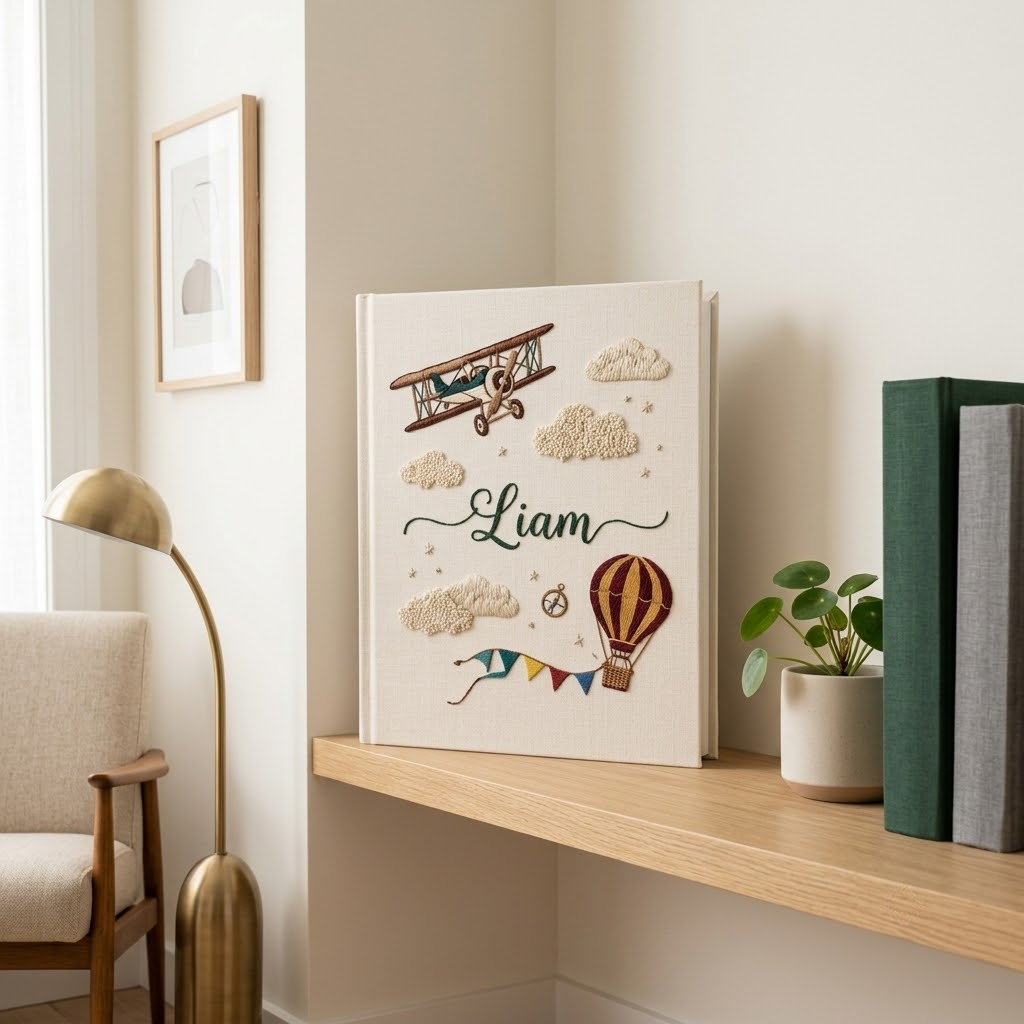 Personalized Baby Photo Album, Embroidered Photo Album With Sleeves, Baby Keepsake