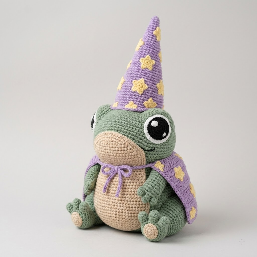 Whimsical Wizard Frog Crochet Plush, Soft Amigurumi Toy For Kids & Collectors