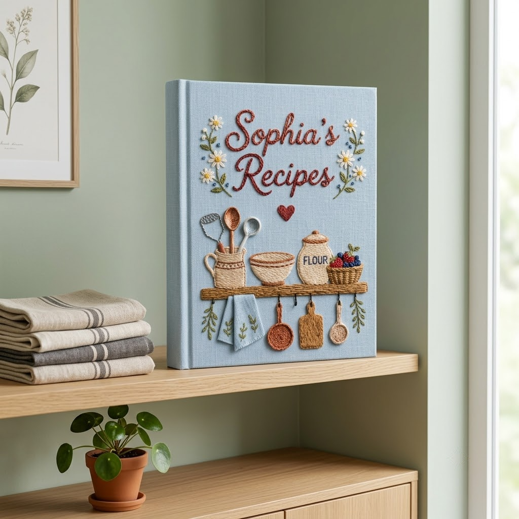 Embroidered Journal Custom Notebook, A5 Fabric Recipe Cooking Journal