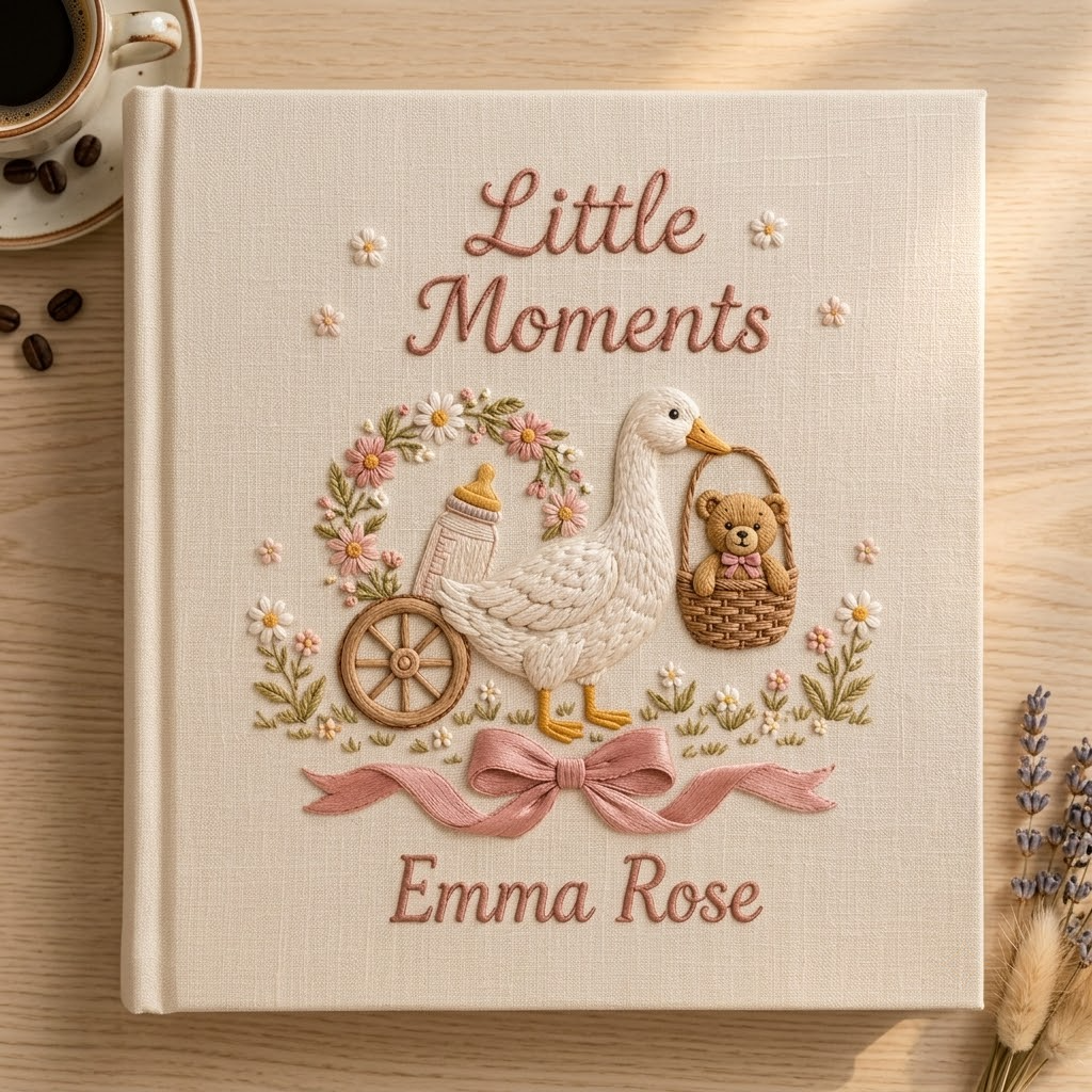 Personalized Baby Photo Album, Custom Embroidered Memory Book, Little Moments Keepsake Journal