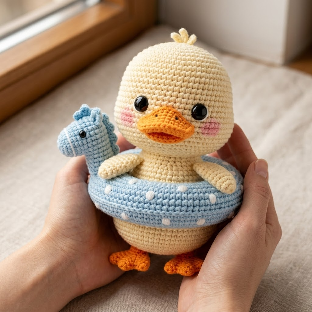 Adorable Duckling Crochet Doll, Handmade Amigurumi Plush With Float