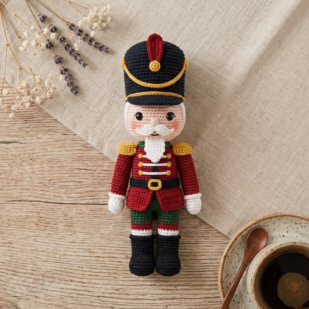Crochet Nutcracker Doll, Classic Christmas Amigurumi, Holiday Plush Decor
