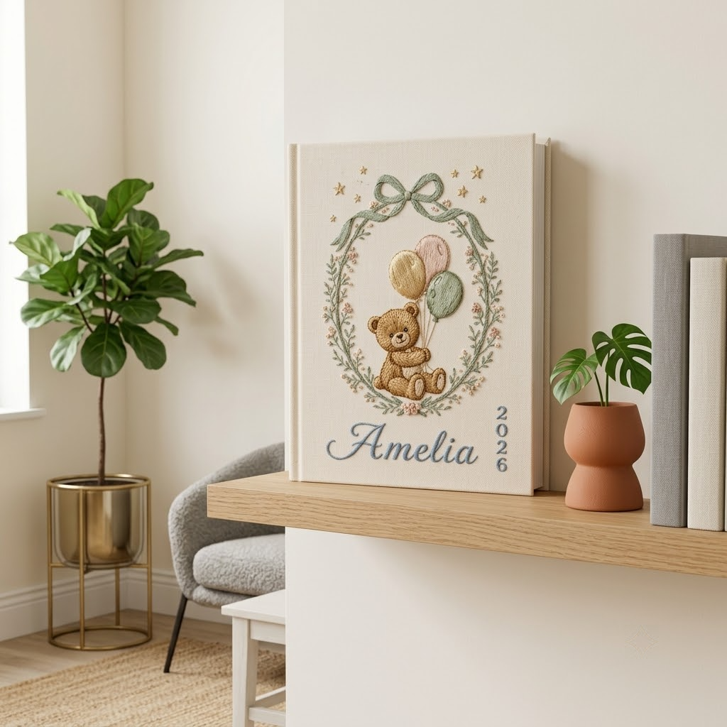 Personalized Baby Photo Album, Embroidered Memory Book, Newborn Keepsake, Baby Shower Gift