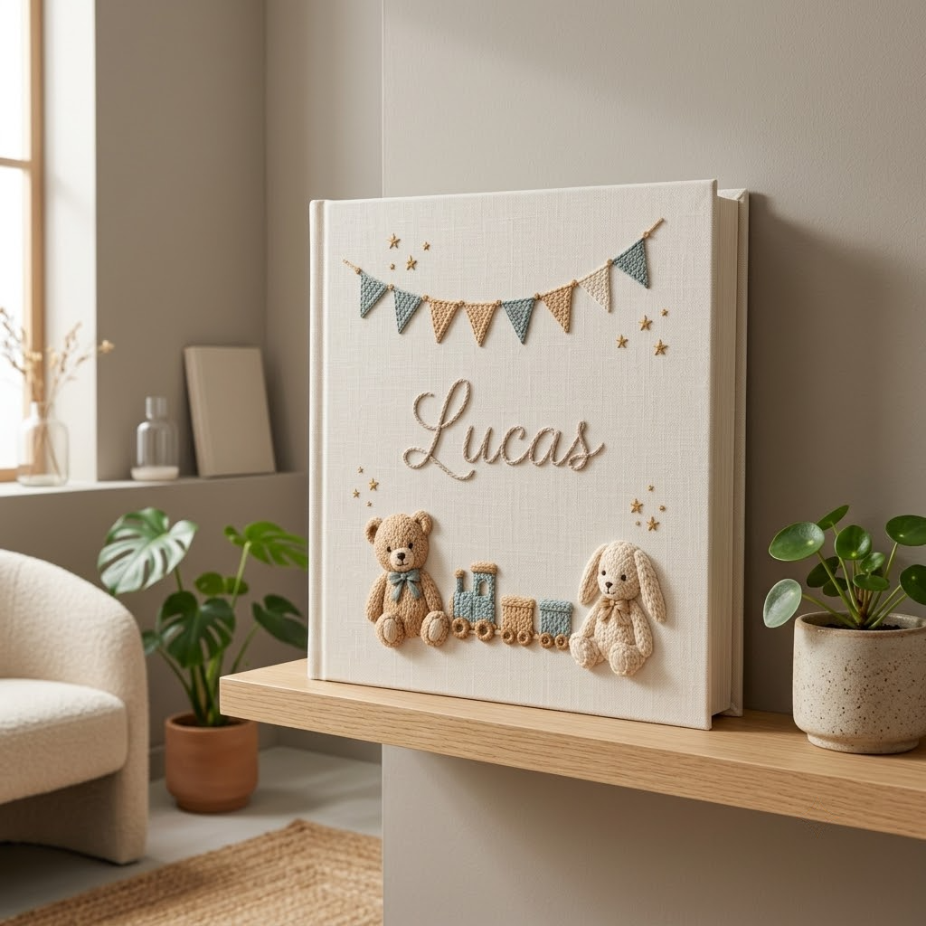 Personalized Baby Photo Album, Embroidered Keepsake For Baby Shower Gift