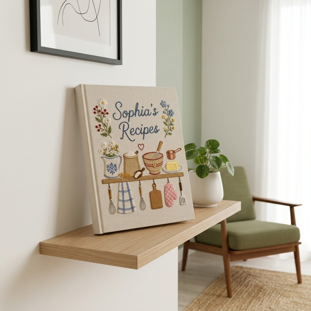 Personalized Embroidered Journal For Recipes, Custom Farmhouse Kitchen Notebook Gift