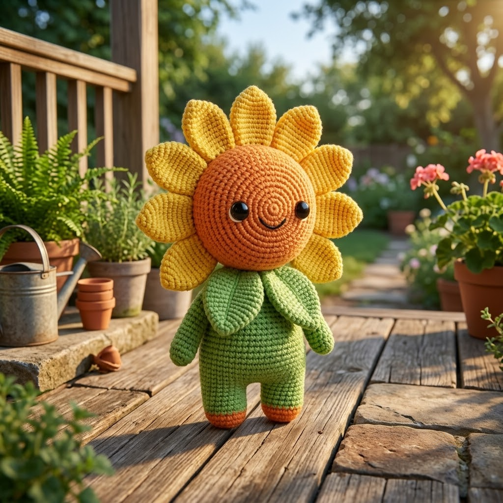 Cute Sunflower Crochet Plush, Handmade Amigurumi Flower Doll Gift