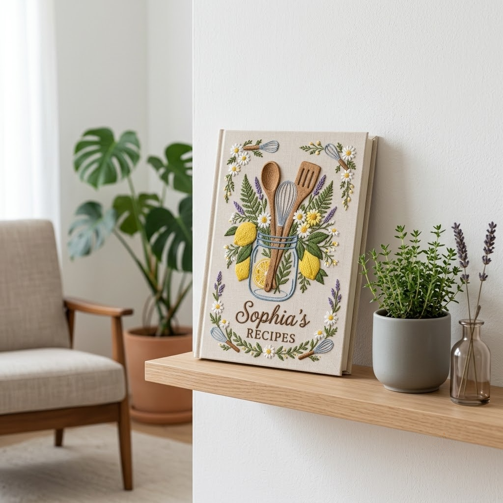 Personalized Embroidered Journal, Custom Lemon Recipe Notebook