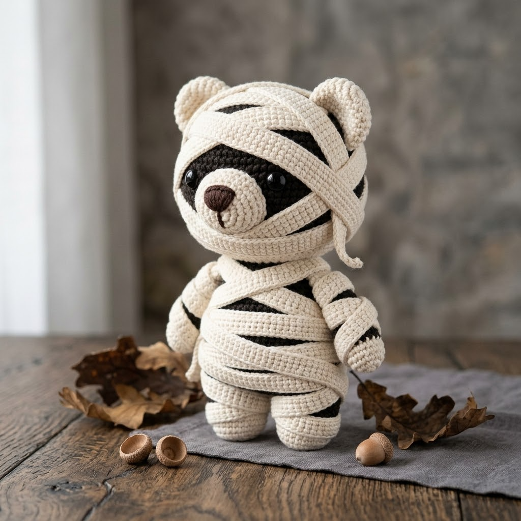 Mummy Bear Crochet Doll, Halloween Amigurumi Plush, Cute Spooky Teddy