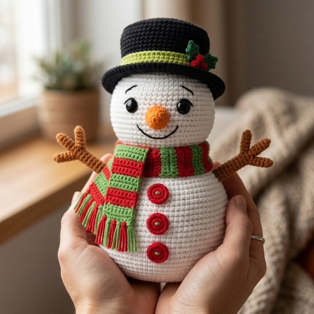 Adorable Crochet Christmas Snowman Plush, Unique Handmade Holiday Gift