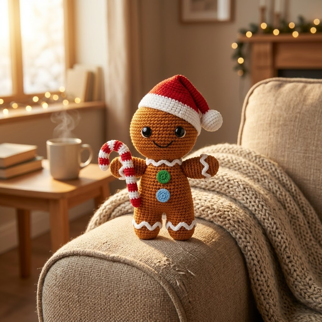Gingerbread Man Crochet Christmas Plush Toy, Adorable Holiday Decor Gift