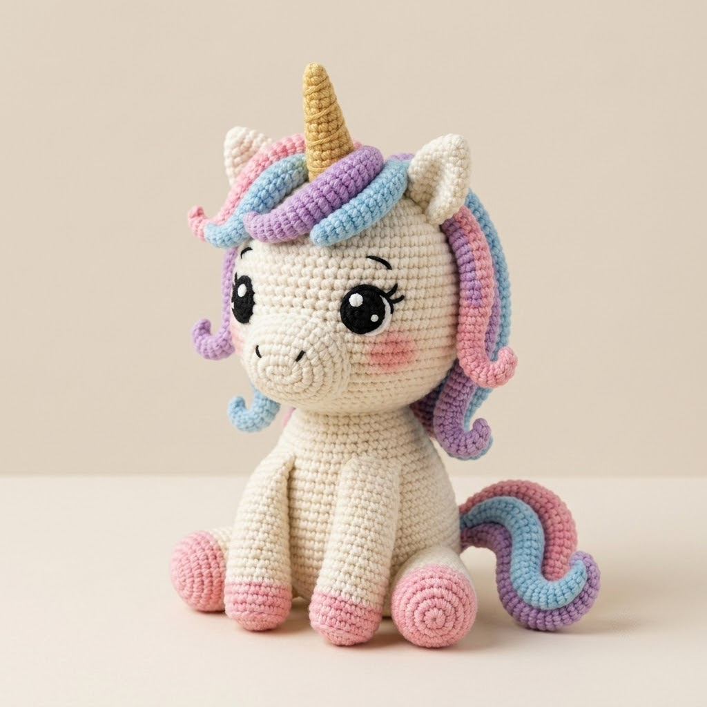 Cute Pastel Unicorn Crochet Plush, Rainbow Amigurumi Doll For Nursery Decor