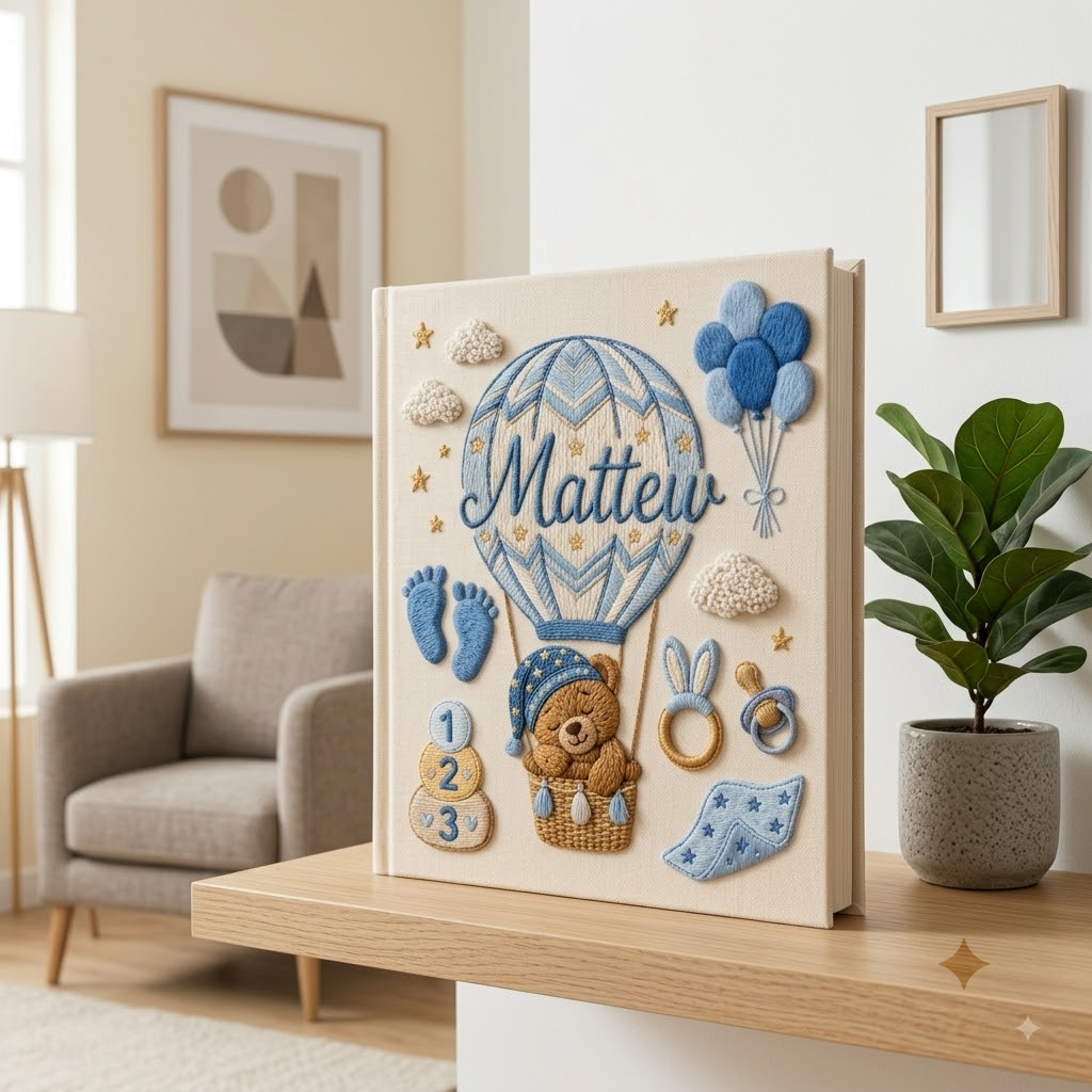 Personalized Baby Photo Album, Custom Embroidered Memory Book, Newborn Keepsake Gift