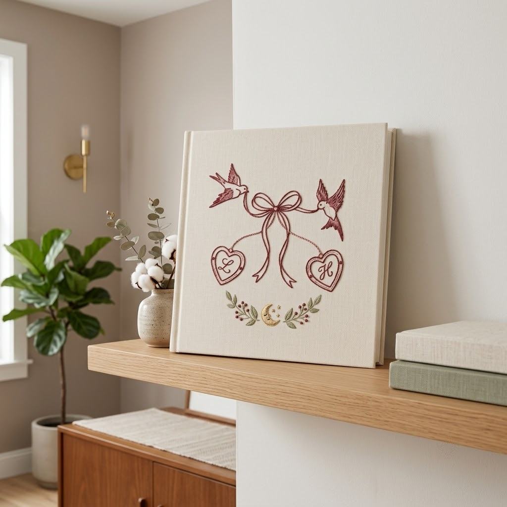 Custom Photo Album, Hand Embroidered Memory Book With Sleeves, Wedding Anniversary Gift