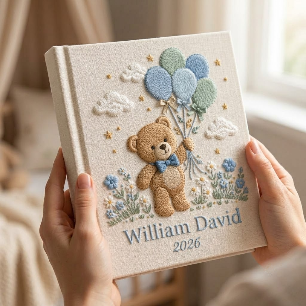 Personalized Baby Photo Album, Custom Embroidered Memory Book For Newborns