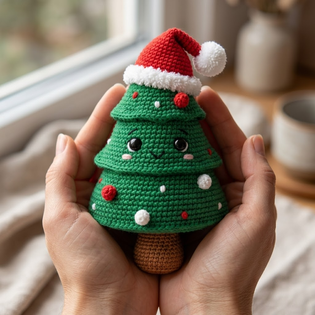 Charming Crochet Christmas Tree Doll, Festive Santa Hat Amigurumi Plush