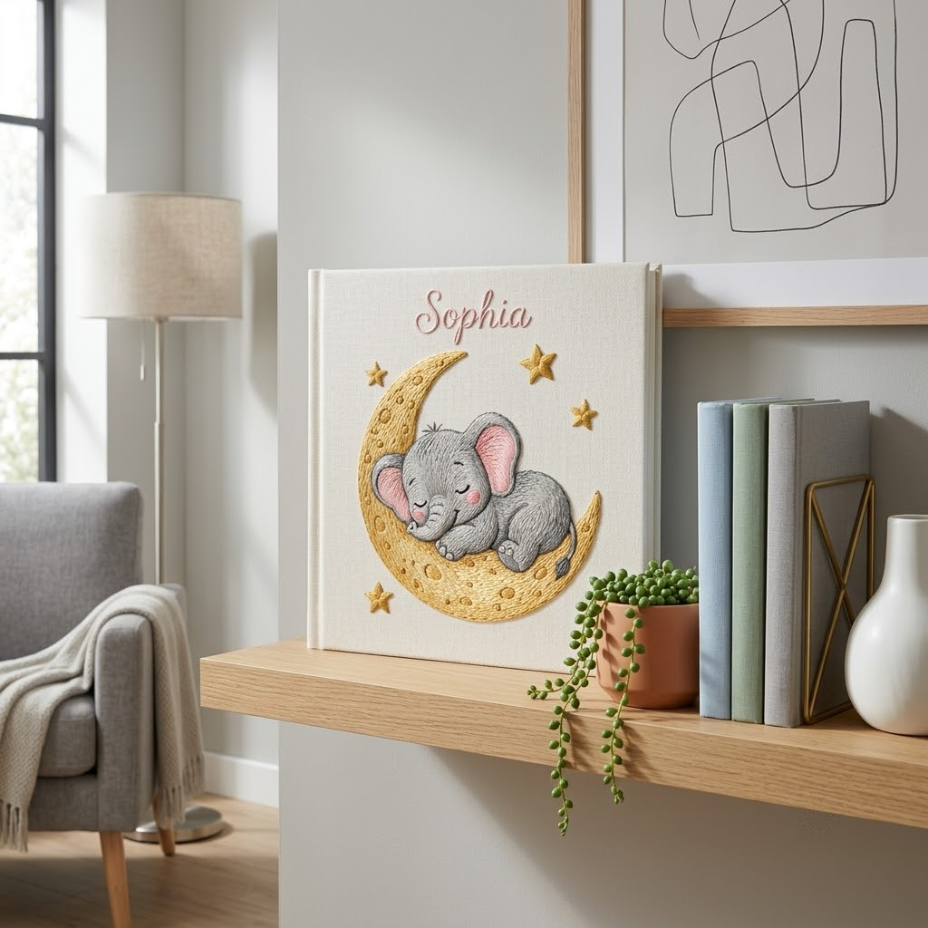 Personalized Baby Photo Album, Embroidered Keepsake Book With Sleeves