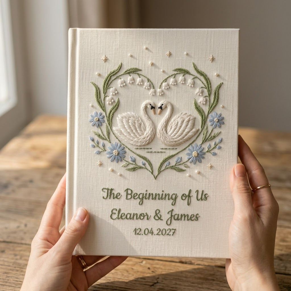 Mom Gift Idea, Custom Photo Album With Sleeves, Lily Of The Valley Embroidered Memory Book