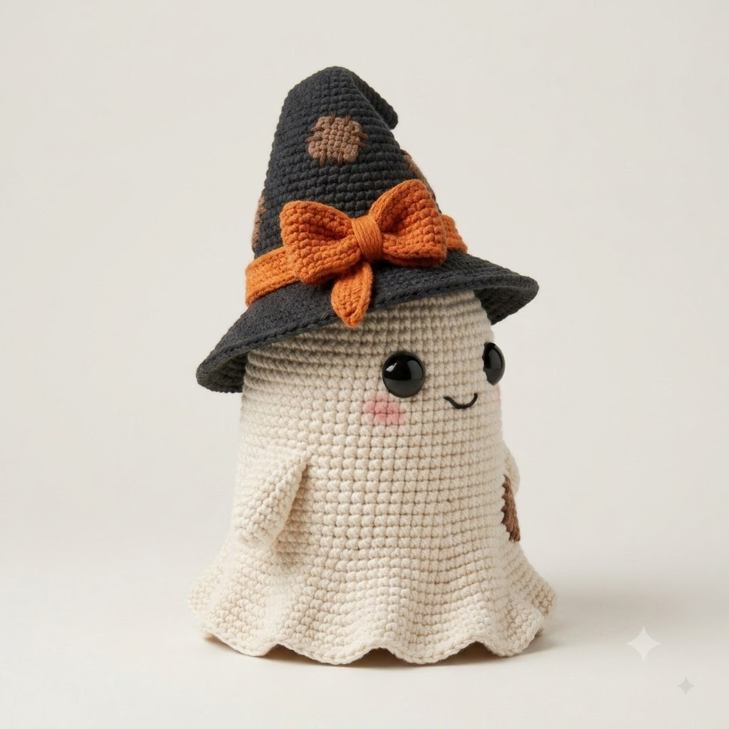 Crochet Witch Ghost Plush Spooky Halloween Decor Cute Stuffed Doll Gift