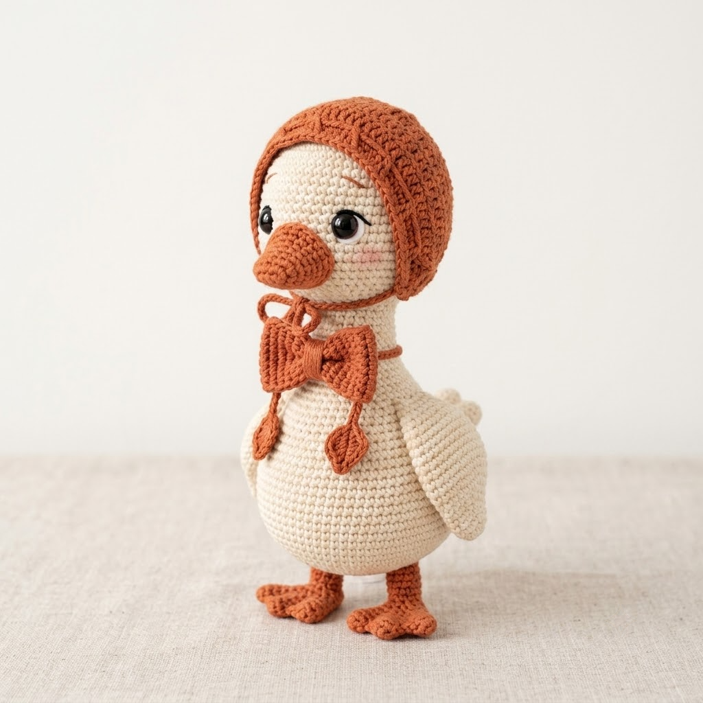 Thanksgiving Goose Crochet Doll, Amigurumi Plush, Rust Bow Tie, Harvest Bonnet, Farmhouse Fall Decor