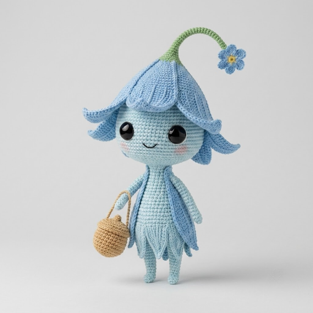 Sweet Bluebell Sprite Crochet Doll, Forest Amigurumi Plush Toy