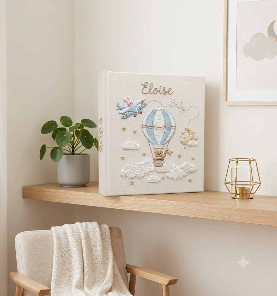 Custom Photo Album Hand Embroidered Baby Album With Sleeves Personalized Baby Gift Unique Memory Book