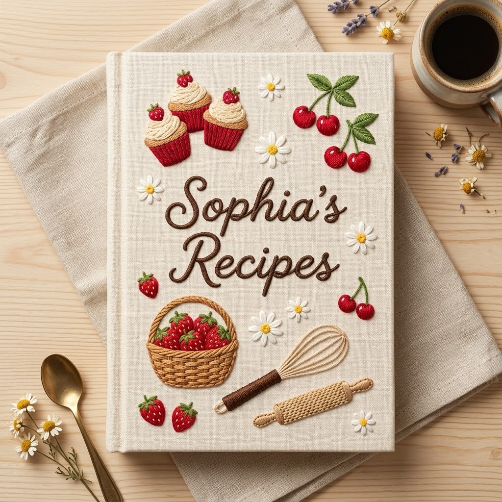 Personalized Embroidered Journal, Custom Fabric A5 Recipe Notebook, Cooking Journal Gift For Her