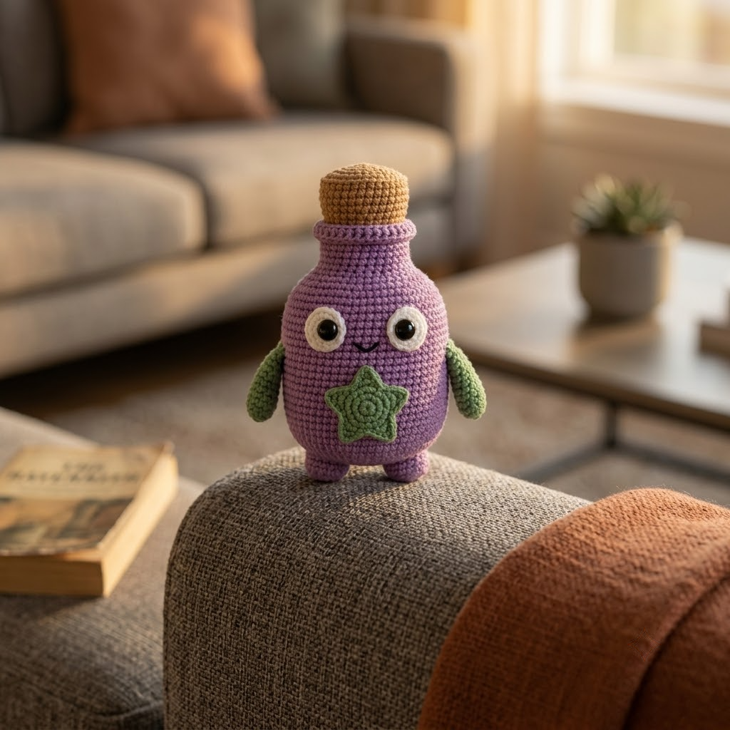 Cute Potion Bottle Crochet Monster Plush, Cork Top & Star Label, Halloween Decor
