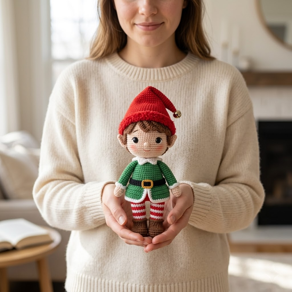 Charming Crochet Elf Doll, Christmas Messenger From North Pole