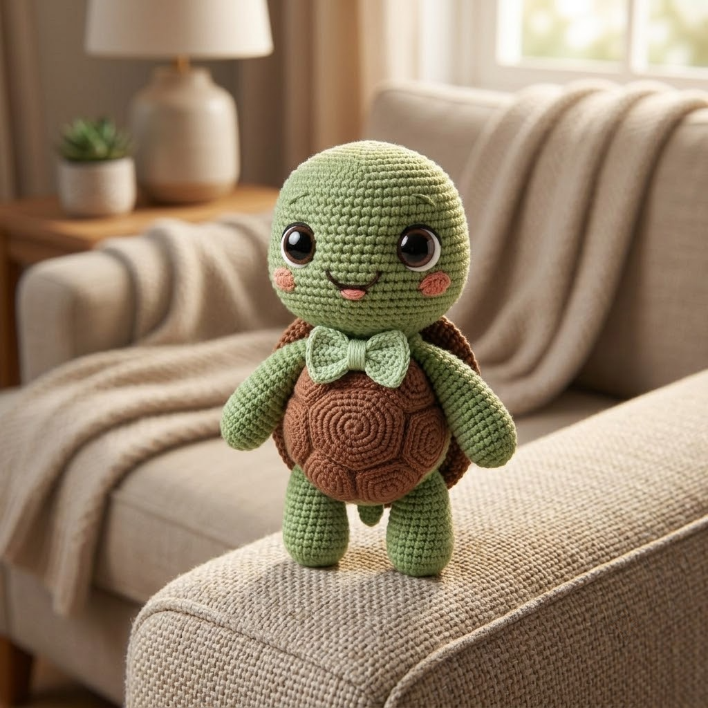 Cute Turtle Amigurumi Doll, Baby Crochet Plush With Rosy Cheeks