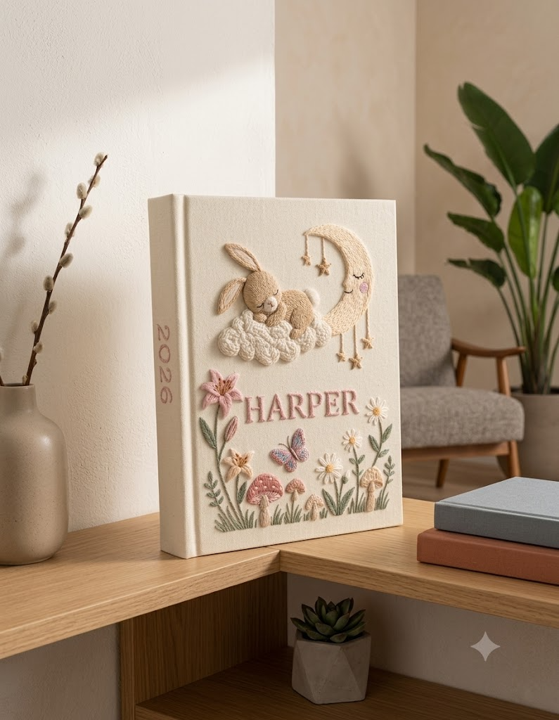 Personalized Baby Photo Album, Embroidered, With Sleeves, Unique Photo Album