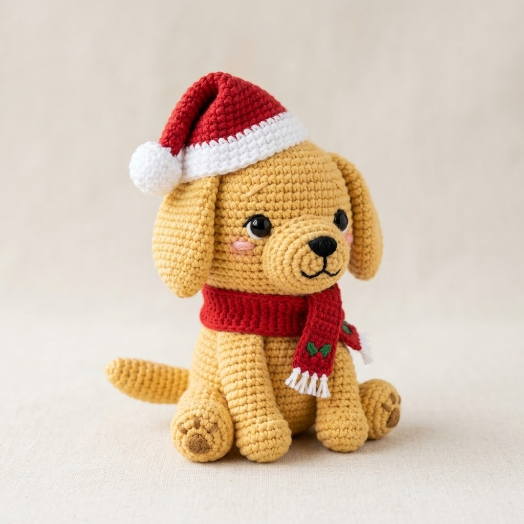 Golden Retriever Crochet Doll, Santa Hat Puppy Plush Gift