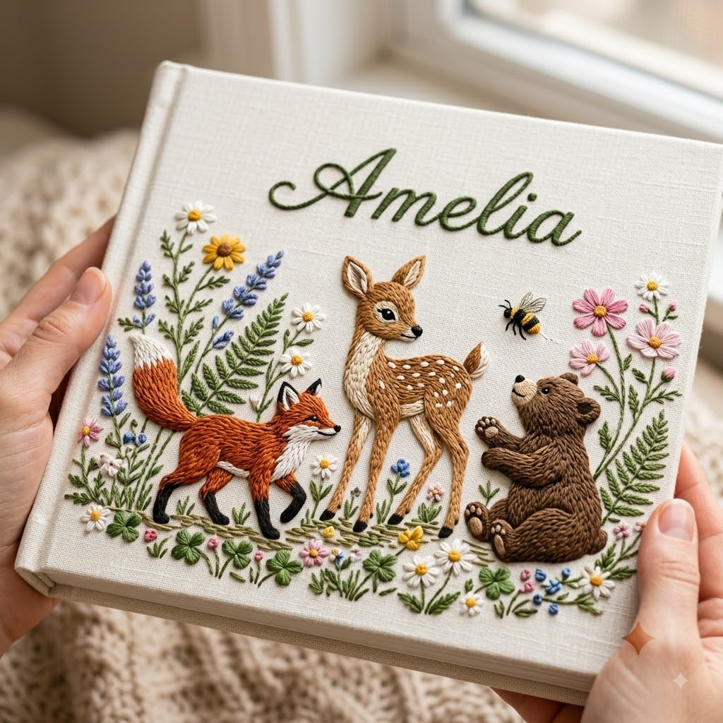 Personalized Baby Photo Album Embroidered Memory Book For Newborn Keepsake Gift