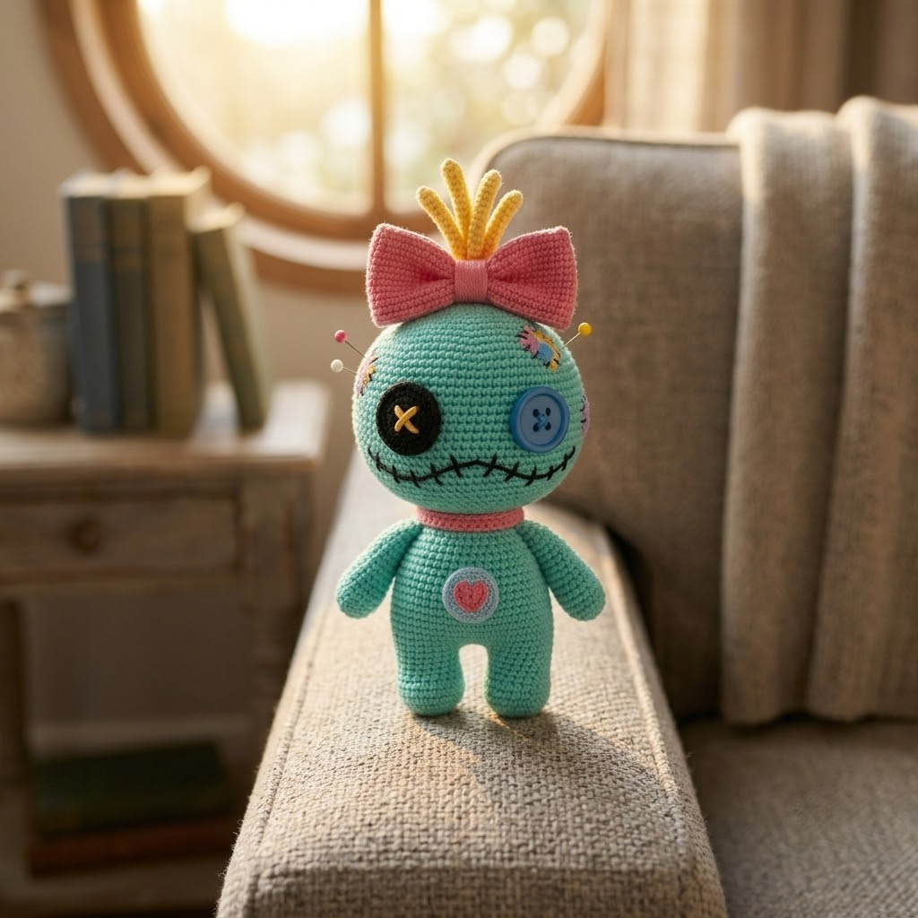 Colorful Voodoo Doll Crochet, Creepy Cute Plushie, Button Eye, Candy Goth Decor