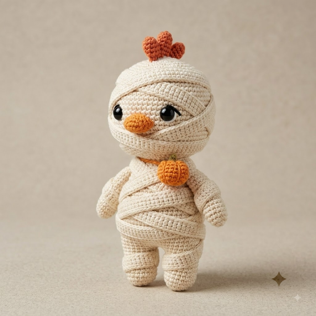 Cute Mummy Chicken Crochet Doll, Halloween Amigurumi Plush Gift