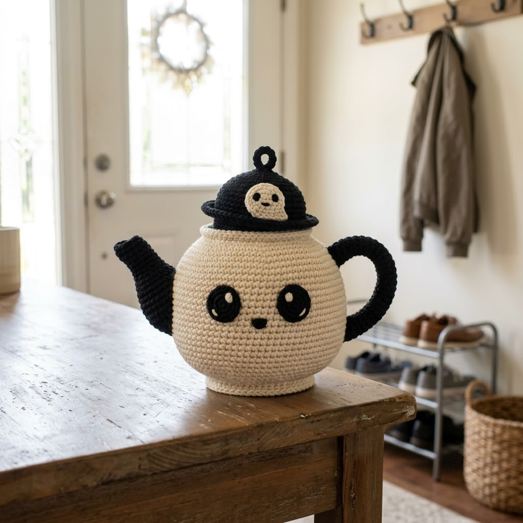 Haunted Teapot Crochet Amigurumi Plush Ghost Face Crooked Lid